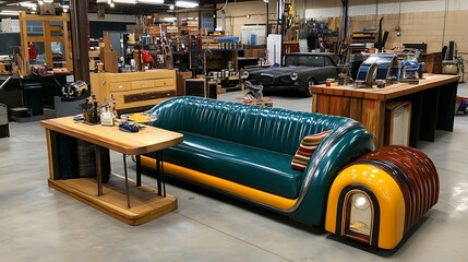 Unique Car Shaped Couch in Modern Warehouse Interior