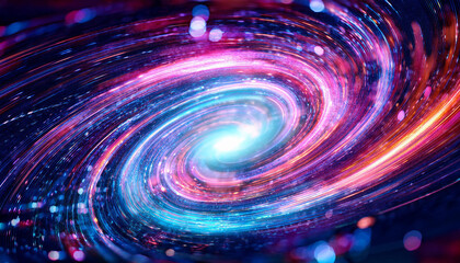Obraz premium Nebular vortex of vibrant light and shimmering particles. Cosmic whirlpool. Astral storm. Galactic