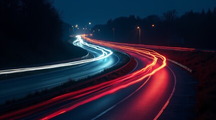 Colorful car light trails, long exposure photo at night, fantastic night scene, top view, a long exposure photo at the night