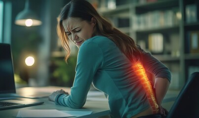 Highlighted Spine on Person's Aching Lower Back