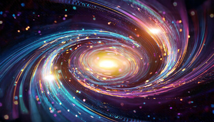 Obraz premium Nebular vortex of vibrant light and shimmering particles. Cosmic whirlpool. Astral storm. Galactic
