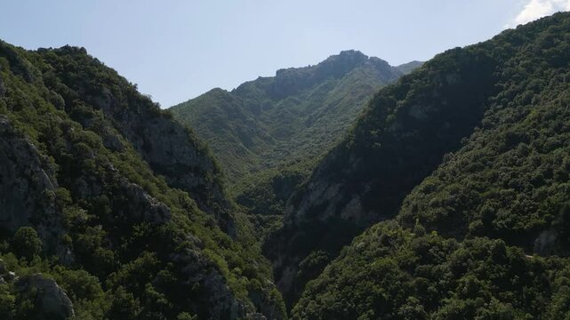 Aerial view of Acheron river and mountains in Greece