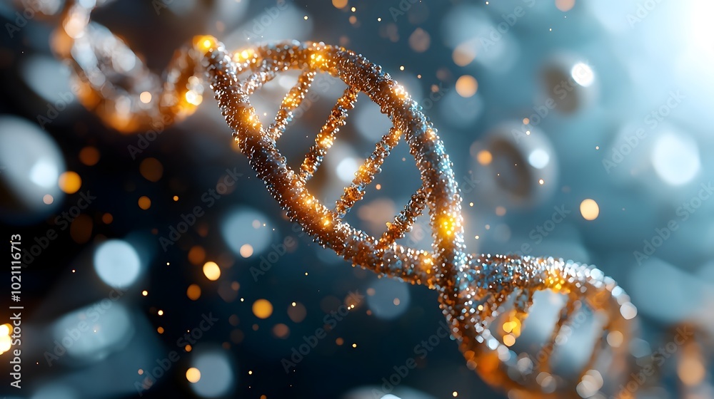 Aufkleber intricate and elegant dna helix with a radiant glowing energy flow in a cyberpunk inspired laborator