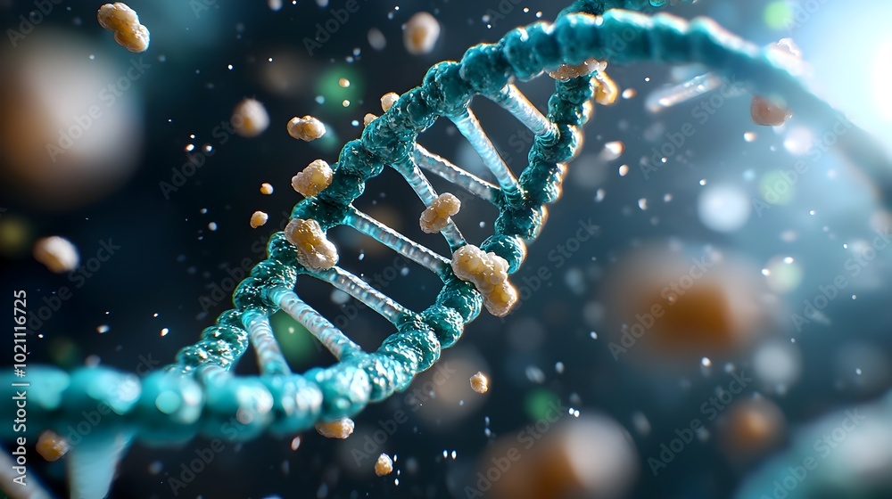 Poster captivating dna strands in brilliant azure and emerald tones forming an entrancing abstract digital 