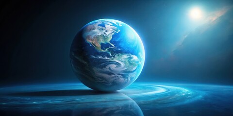 A Vibrant Blue Planet Floating in the Cosmic Expanse, Illuminated by a Distant Star