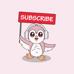 Cute Owl Mascot with Subscribe Flag for Your Channel