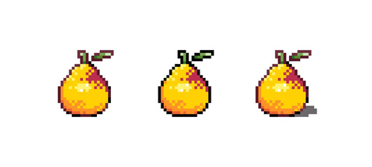 Pixel Art Pear Icon Vector Illustration. Fruit Graphic Isolated Sticker. Retro 8 Bit Pear for Video Game, Mobile, Web. Food Digital Element. Digital Art Asset