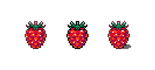 Pixel Art Raspberry Icon Vector Illustration. Red Berry Graphic Isolated Sticker. Retro 8 Bit Raspberry for Video Game, Mobile, Web. Food Digital Element. Digital Art Asset