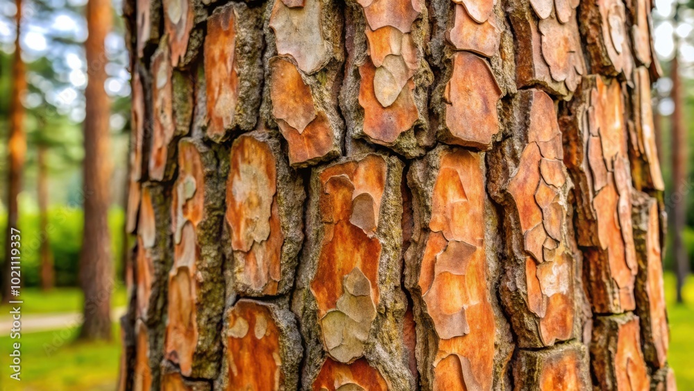 Aufkleber close-up of a tree trunk with textured, rough bark, showcasing the intricate patterns of nature's de