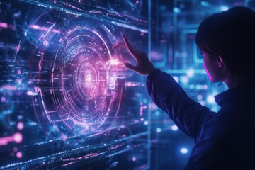 Futuristic scenes show the use of a holographic interface to communicate with colleagues remotely, with digital lines and signals connecting the two, blending modern technology with human interaction.