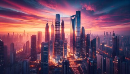 Fototapeta premium sunset over city