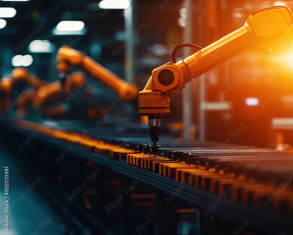 Aufkleber robotic arm working in modern factory