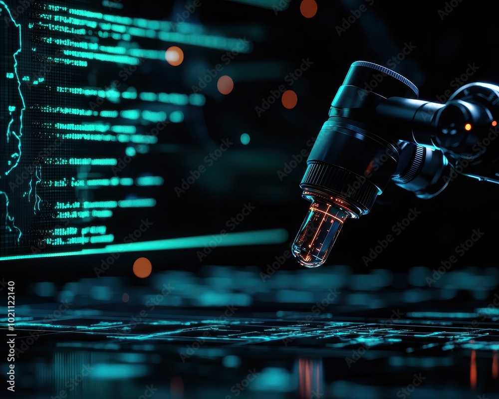 Aufkleber Robotic hand with data display background