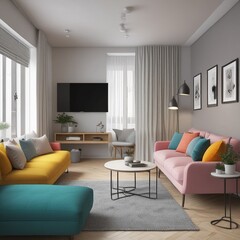 Fototapeta premium modern small compact apartment living room interior