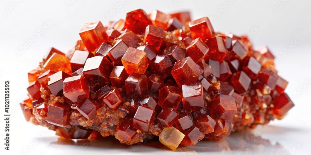 Poster a cluster of fiery red crystals, each facet reflecting light with a distinct brilliance, forming a n