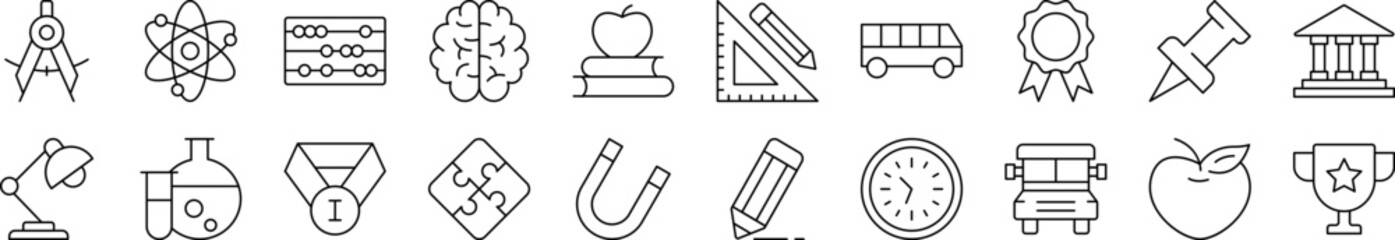 School, College, University Outline Image Collection. Editable Stroke. Perfect for Infographics, Articles, Books, Flyers, Banners