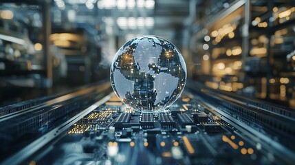 Digital Globe on Circuit Board Representing Global Connectivity. Generative AI