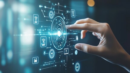 Futuristic Digital Technology Interface with Holographic Gesture Control