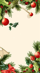 Christmas decoration frame with holly and pine branches, perfect for holiday cards and winter designs,Generated By Ai