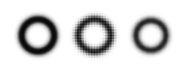 Circle Hole Dotted Halftone Effect Vector Illustration Set