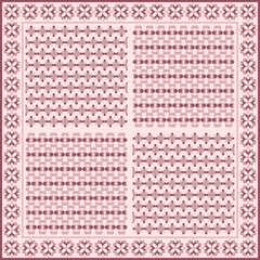Hijab scarf flower abstract pattern.Ethnic geometric ornament with frame motif border hijab pattern.Design for fabric,print,scarves,shawl,kerchief,bandana,clothing,pareo,pillows,tablecloth,decoration.