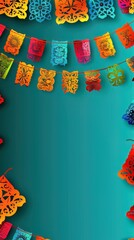 Hispanic heritage month background with mexican paper flags