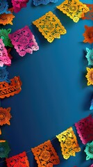 Hispanic heritage month background with mexican paper flags