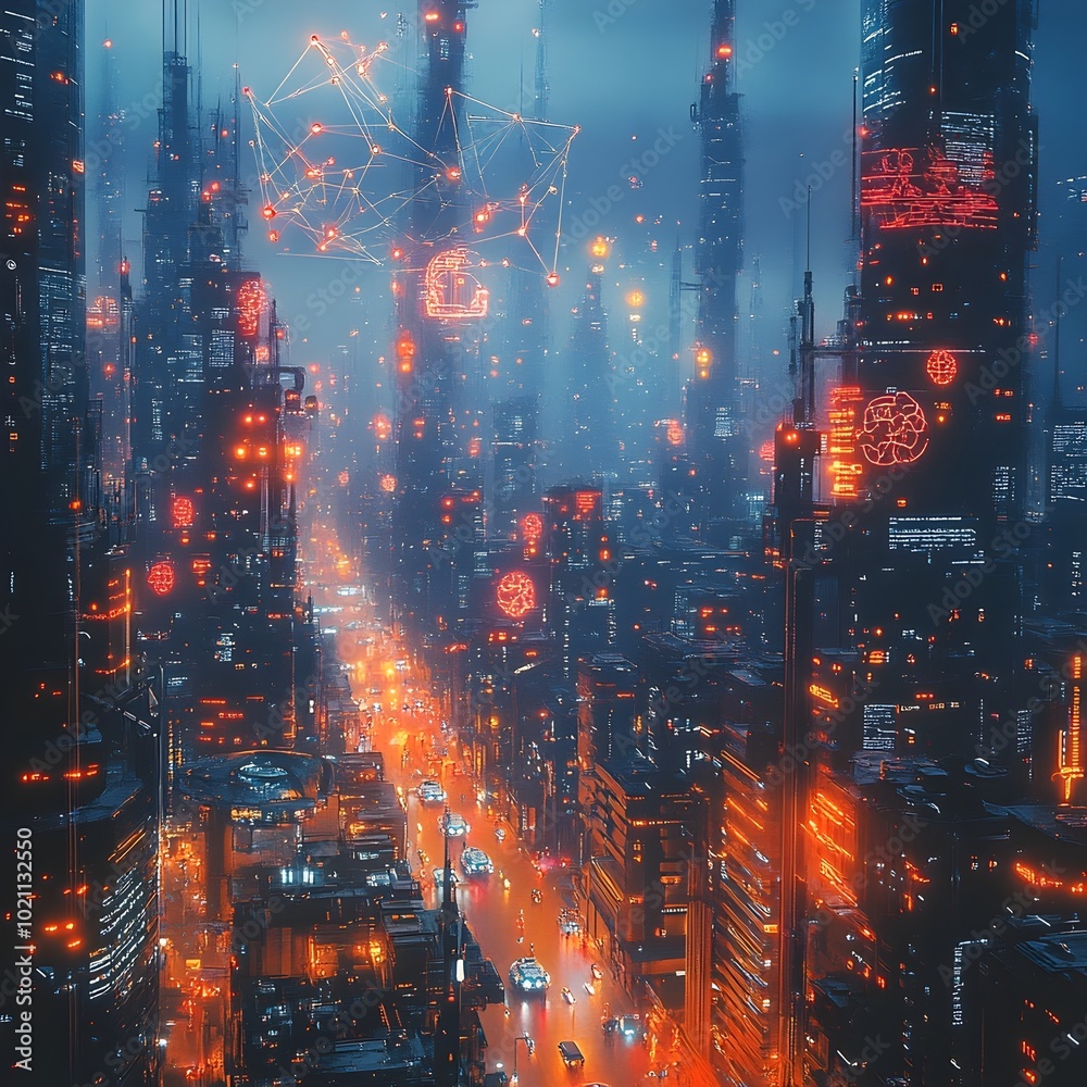 Aufkleber a stunning and immersive vision of a dystopian futuristic cityscape where towering skyscrapers are s