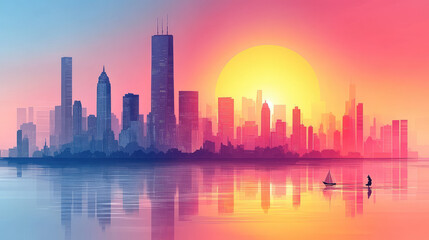 Fototapeta premium Flat vector illustration of a city landscape