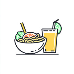 An icon of food and drink in line art style. Minimalistic design on a white background.