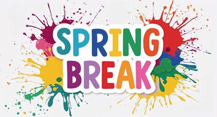 Obraz premium spring break word lettering on colorful paint watercolor splash on plain white background