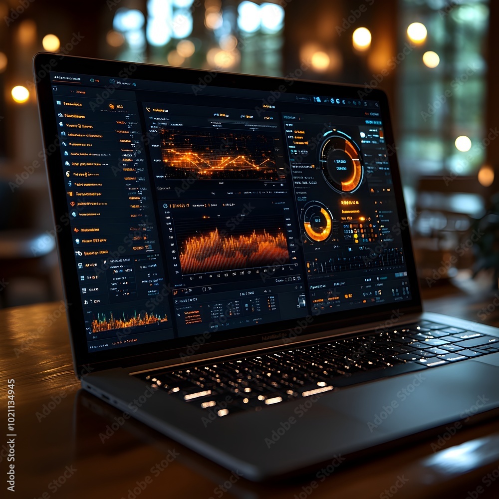 Leinwandbilder Detailed snapshot of a cloud computing dashboard on a laptop illustrating the efficient process of migrating files to extensively provisioned remote servers