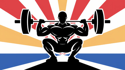 A silhouette of a bodybuilder lifting weights, The intense energy makes it ideal for gym reception wallpaper.