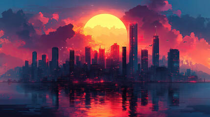 Fototapeta premium Flat vector illustration of a city landscape
