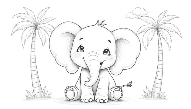 coloring book black and white illustration elephant animal