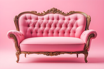 illustration of couch on the pink background.