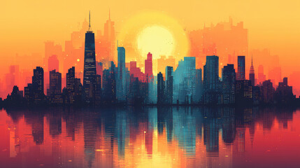 Obraz premium Flat vector illustration of a city landscape