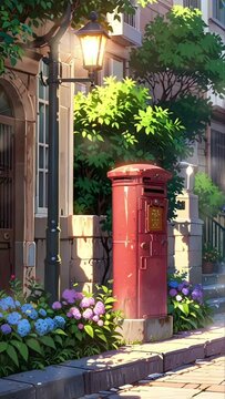 The post box is on the side of the road during the day. Seamless 4K looping timelapse video animation background