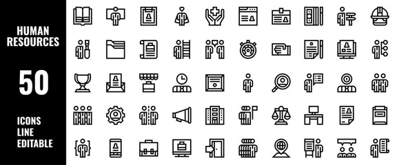 50 Human Resources Icons Set Pack Line Editable Vector Illustration