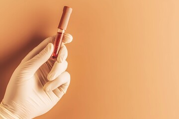 Blood test tube held by a laboratory technician, ideal for medical diagnostics, healthcare research, and clinical testing visuals.