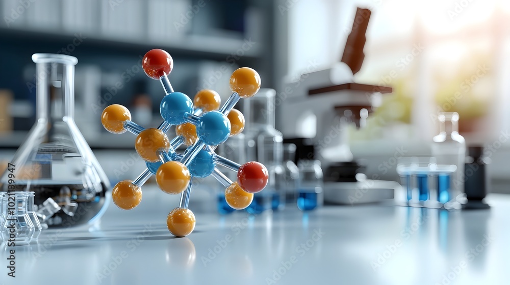 Poster highly detailed and accurate 3d model of a complex molecular structure featuring a network of colore