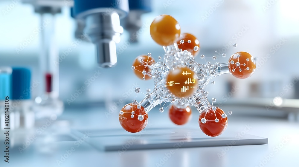 Poster rendering of a captivating molecular model showcasing the complex interweaving of atoms and molecule