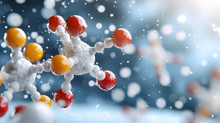 Captivating 3D of a molecular model with a complex chemical structure showcasing the intricate atomic bonds and vibrant color coded elements that capture the dynamic nature of scientific processes - Powered by Adobe