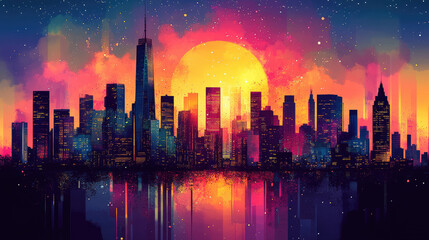 Obraz premium Flat vector illustration of a city landscape