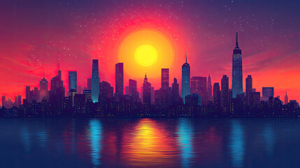 Obraz premium Flat vector illustration of a city landscape
