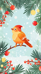 Naklejka premium Christmas Tree Winter Wonderland: A Festive Vector Illustration with Snowflakes and Stars,Generated By Ai