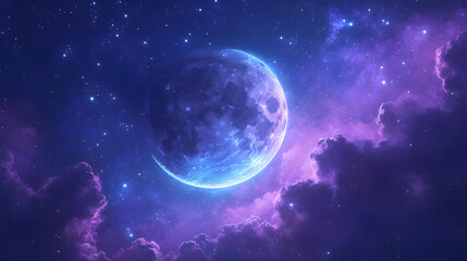 Obraz premium Night Sky with Crescent Moon and Stars - Abstract Background