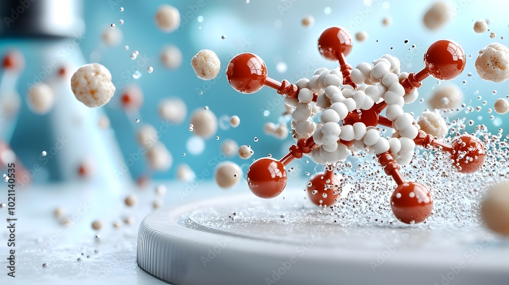 Poster detailed 3d visualization showcasing the complexity and intricate chemical bonds of a molecular stru