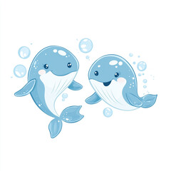 Obraz premium A cute cartoon whale is swimming. Simple illustration with a white background.