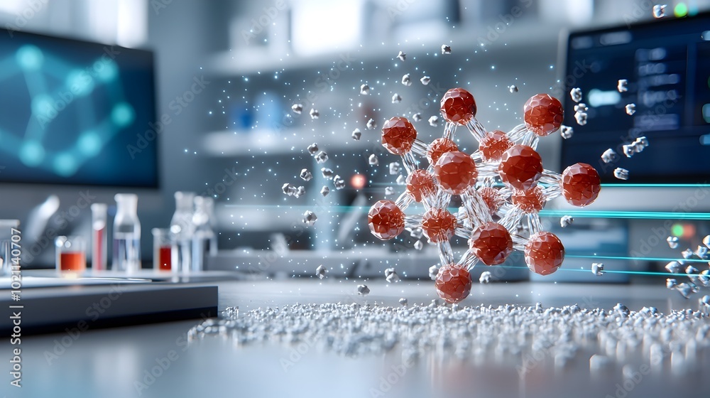 Poster mesmerizing molecular lattice a captivating scientific visualization showcasing the beauty of comple
